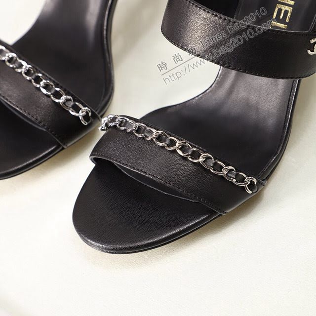 Chanel女鞋 香奈兒新款涼鞋 鏈子裝飾 Chanel高跟女涼鞋  naq1258